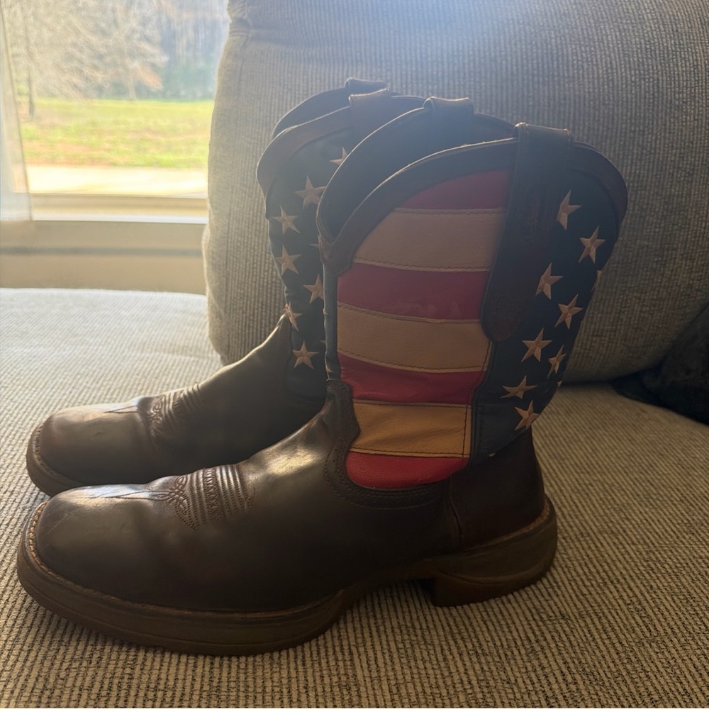 Durango Square Toe Cowboy/Work or Casual Brown Leather Boots with Flag Design